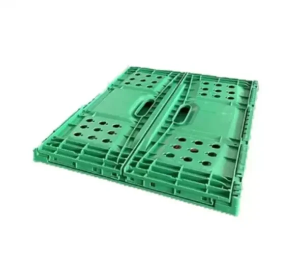 Caja Hortalicera Plegable 50 LTS fabricada en Polipropileno virgen, ideal para almacenamiento y distribución de frutas, plegable para ahorro de espacio.