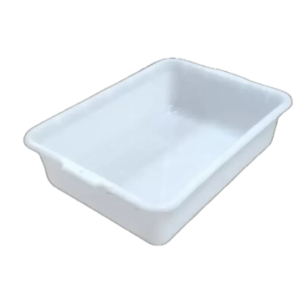 Caja Sorter 540x380x150 mm blanca, fabricada en HDPE alimentario, ideal para aeropuertos, industria, y transporte de alimentos.