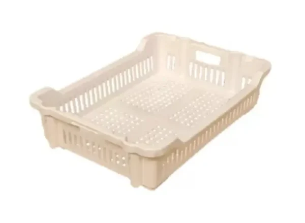 Bandeja plástica UNIVERSAL 26 LTS RVV COLOR fabricada en Polietileno de alta densidad virgen, ideal para pescados y mariscos, apilable y anidable.