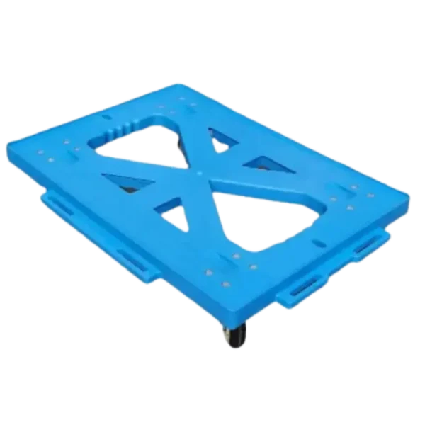 Carro grande para cajas con ruedas de plástico tipo PU, soporta hasta 100 kg, ideal para transporte de contenedores.