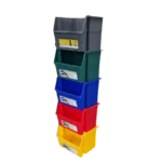 Contenedor de reciclaje multiuso Wenco de 45 litros, apilable, anidable, con etiqueta para escritura, disponible en varios colores.