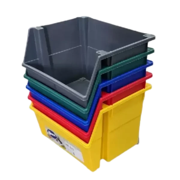 Contenedor de reciclaje multiuso Wenco de 45 litros, apilable, anidable, con etiqueta para escritura, disponible en varios colores.