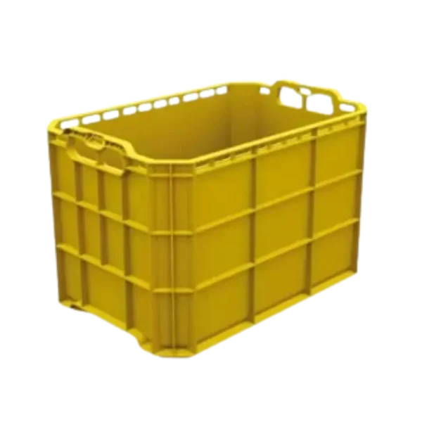 Caja plástica MINI TOTE BCO fabricada en Polietileno de alta densidad virgen, ideal para la cosecha de arándanos y frutos rojos, adaptable con correa.