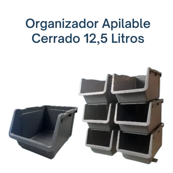 Organizador Cerrado y Ventilado Multiuso de 12,5 Lts, apilable y anidable, ideal para almacenamiento eficiente.
