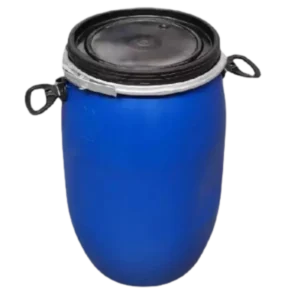 Tambor Boca Ancha 60 Lts Azul fabricado en HDPE, apto para alimentos según FDA, con boca ancha y manillas alzadoras