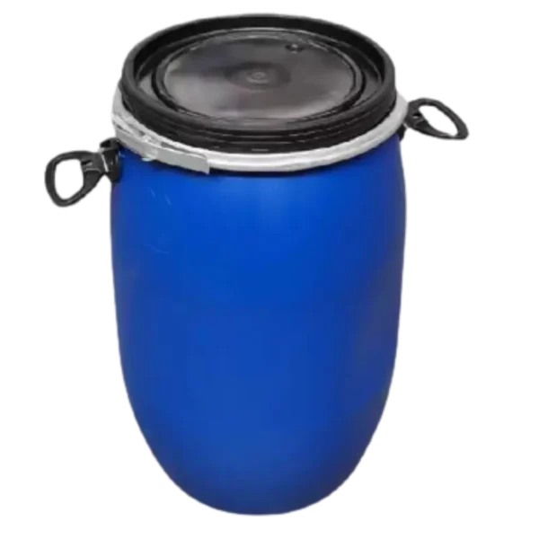 Tambor Boca Ancha 60 Lts Azul fabricado en HDPE, apto para alimentos según FDA, con boca ancha y manillas alzadoras
