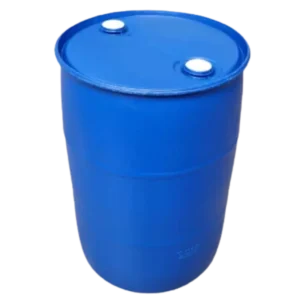Tambor Elanillado 60 Gal Azul, fabricado en HDPE con 2 bocas roscas y sellos, ideal para productos sólidos, líquidos y químicos.