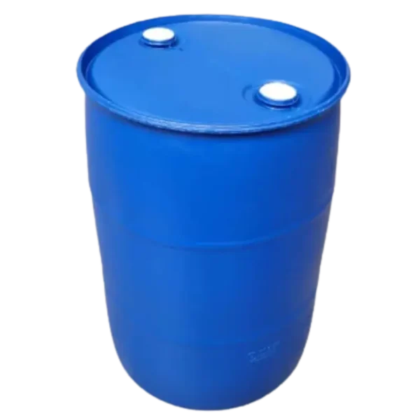 Tambor Elanillado 60 Gal Azul, fabricado en HDPE con 2 bocas roscas y sellos, ideal para productos sólidos, líquidos y químicos.