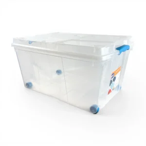 Caja Organizadora Plastica Transparente de 60 litros con ruedas wenco con tapa, manillas ergonomicas y ruedas modelo Rollbox 60 litros - Plastore | Plastore spa | plastore.cl | wenco