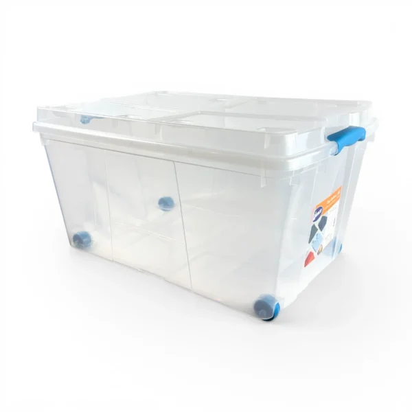 Caja Organizadora Plastica Transparente de 60 litros con ruedas wenco con tapa, manillas ergonomicas y ruedas modelo Rollbox 60 litros - Plastore | Plastore spa | plastore.cl | wenco