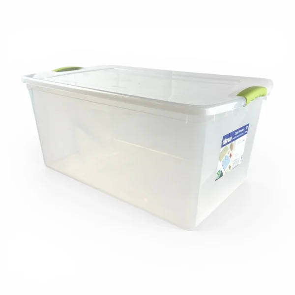 Caja Organizadora Plastica Transparente de 61 litros wenco con tapa, manillas ergonomicas y asa de agarre modelo wenbox 61 litros - Plastore | Plastore spa | plastore.cl | wenco
