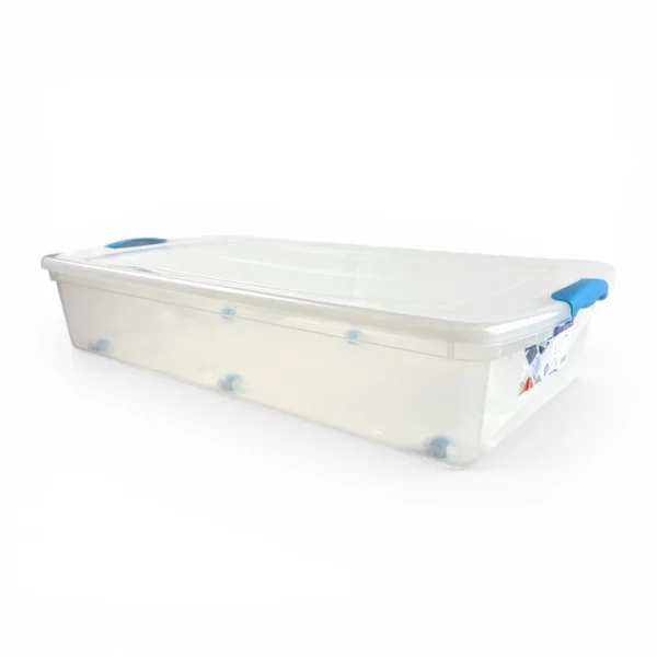 Caja Organizadora Plastica Transparente de 36 litros con ruedas wenco con tapa, manillas ergonomicas y ruedas modelo Bajo Cama 36 litros - Plastore | Plastore spa | plastore.cl | wenco