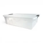 Caja Organizadora Transparente Reyplast Ultra Forte de 30 Litros es la solución perfecta para guardar tus zapatos, ropa de otra temporada o juguetes de forma invisible y ordenada. Su diseño extra chato de solo 16.4 cm de alto cuenta con ruedas para sacarla sin esfuerzo y broches reforzados que protegen todo del polvo del piso. Encuéntrala al mejor precio en Plastore.